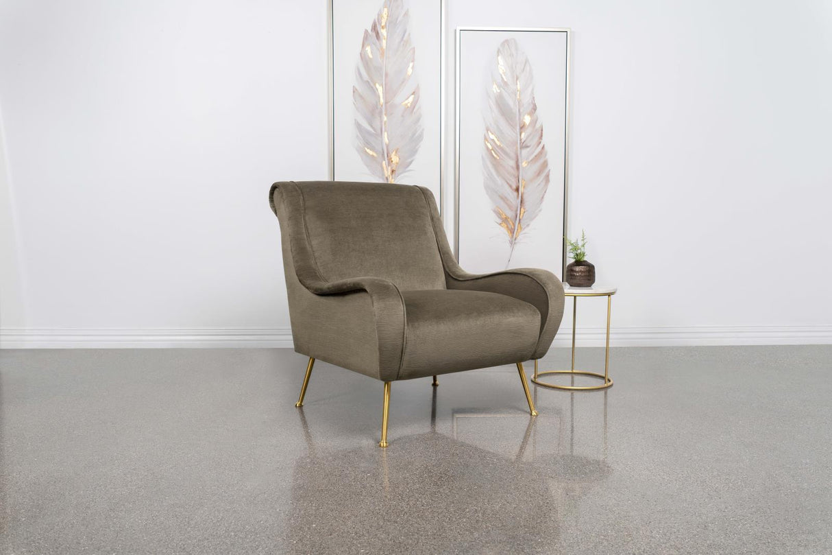 Ricci Truffle/Gold Upholstered Saddle Arms Accent Chair by Coaster at Eve Furniture
