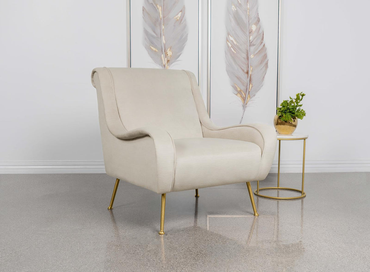 Ricci Stone/Gold Upholstered Saddle Arms Accent Chair