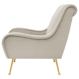 Ricci Stone/Gold Upholstered Saddle Arms Accent Chair