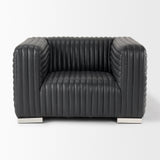 Ricciardo Black Leather Upholstered Arm Chair by Mercana at Eve Furniture