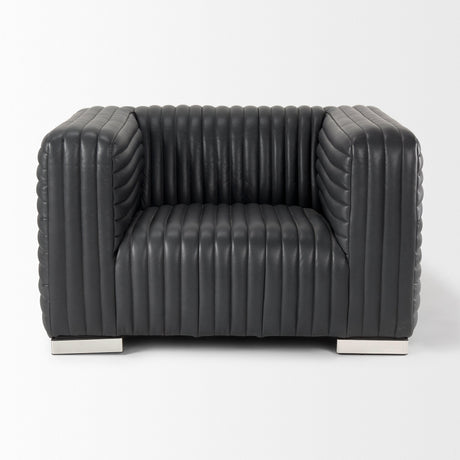 Ricciardo Black Leather Upholstered Arm Chair by Mercana at Eve Furniture