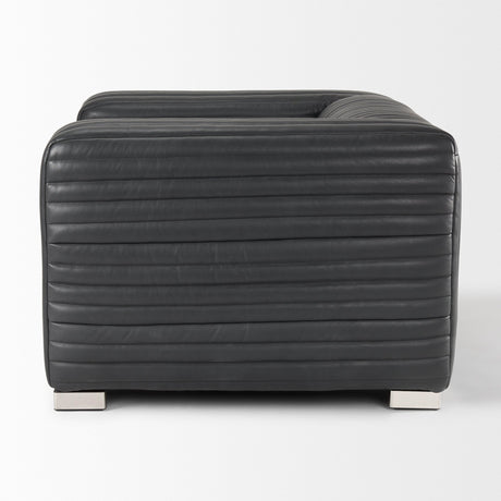 Ricciardo Black Leather Upholstered Arm Chair by Mercana at Eve Furniture