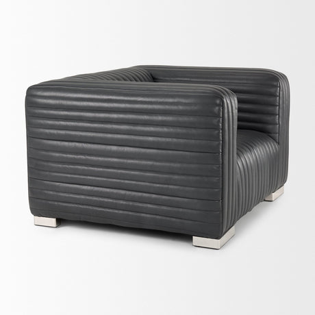 Ricciardo Black Leather Upholstered Arm Chair by Mercana at Eve Furniture