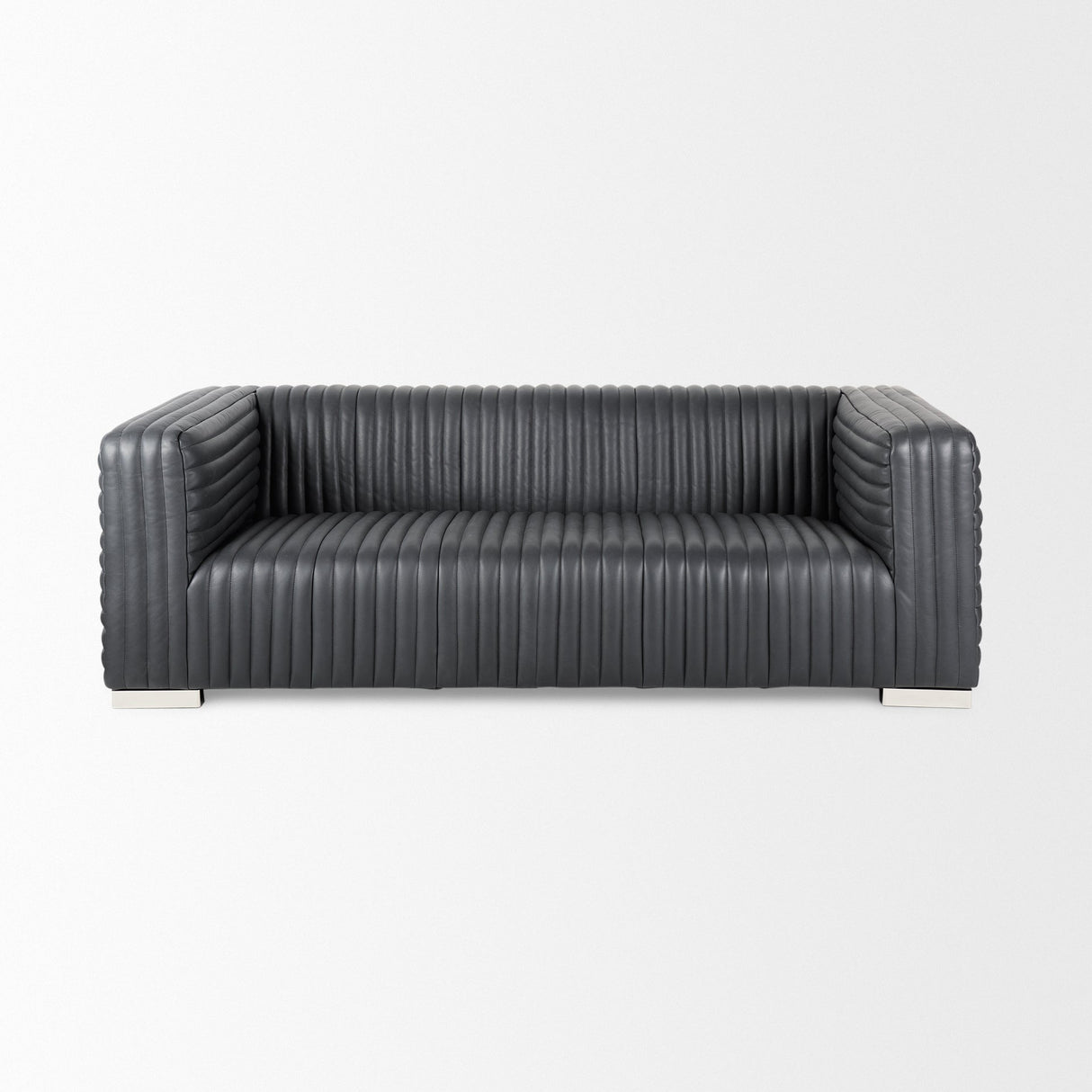 Ricciardo Black Leather Wrapped Three Seater Sofa by Mercana at Eve Furniture