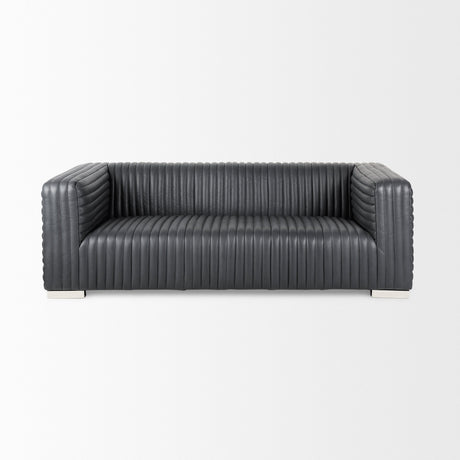 Ricciardo Black Leather Wrapped Three Seater Sofa by Mercana at Eve Furniture