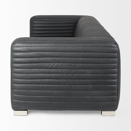 Ricciardo Black Leather Wrapped Three Seater Sofa by Mercana at Eve Furniture