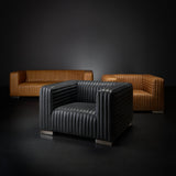 Ricciardo Cognac Leather Three Seater Sofa 82.5L x 38.5W x 26.5H by Mercana at Eve Furniture