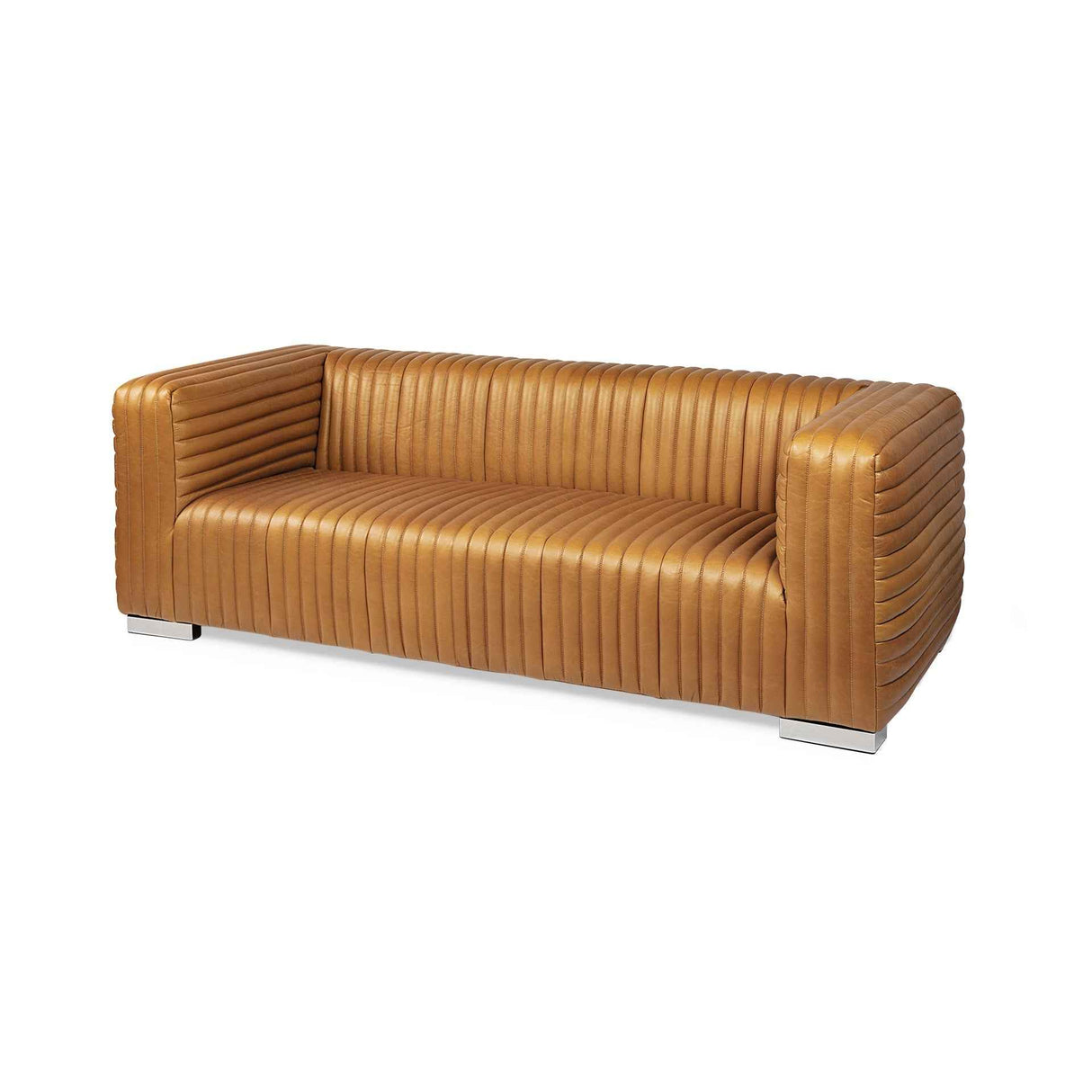 Ricciardo Cognac Leather Three Seater Sofa 82.5L x 38.5W x 26.5H by Mercana at Eve Furniture