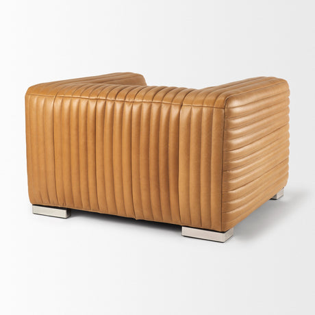 Ricciardo Cognac Leather Upholstered Arm Chair by Mercana at Eve Furniture