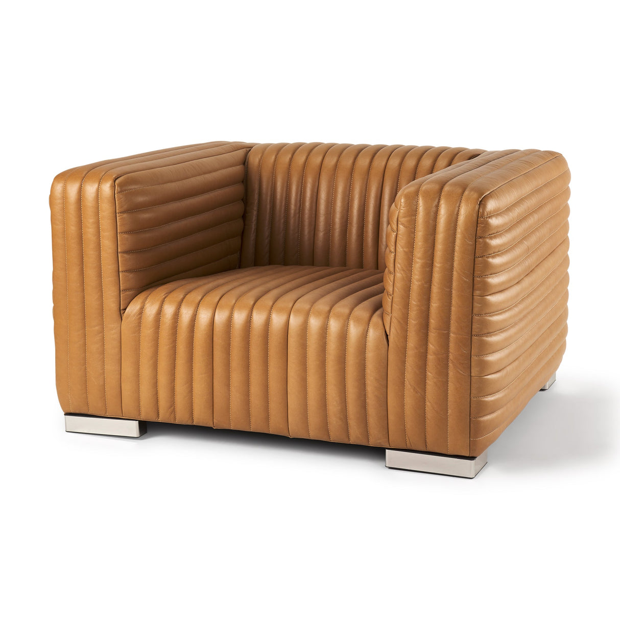 Ricciardo Cognac Leather Upholstered Arm Chair by Mercana at Eve Furniture