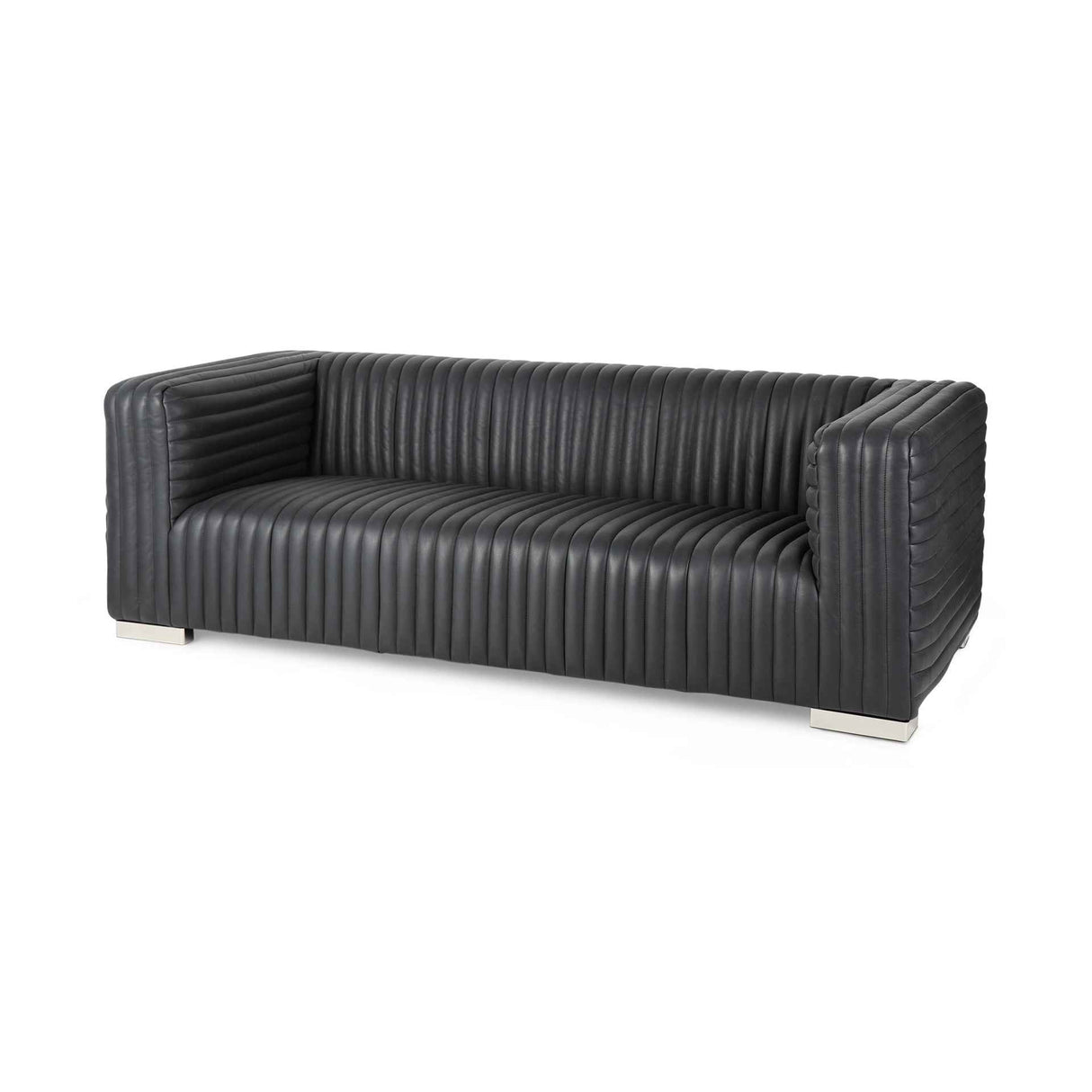 Ricciardo Leather Wrapped Three Seater Sofa In Black by Mercana at Eve Furniture