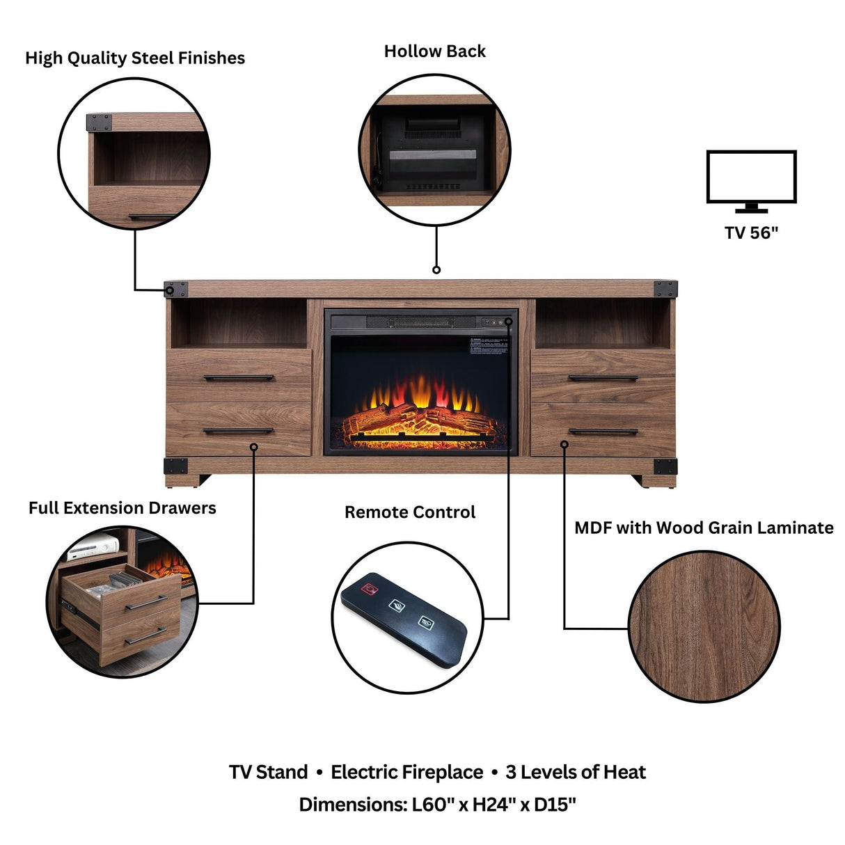 Richmond Fireplace in Brown by Manhattan Comfort at Eve Furniture