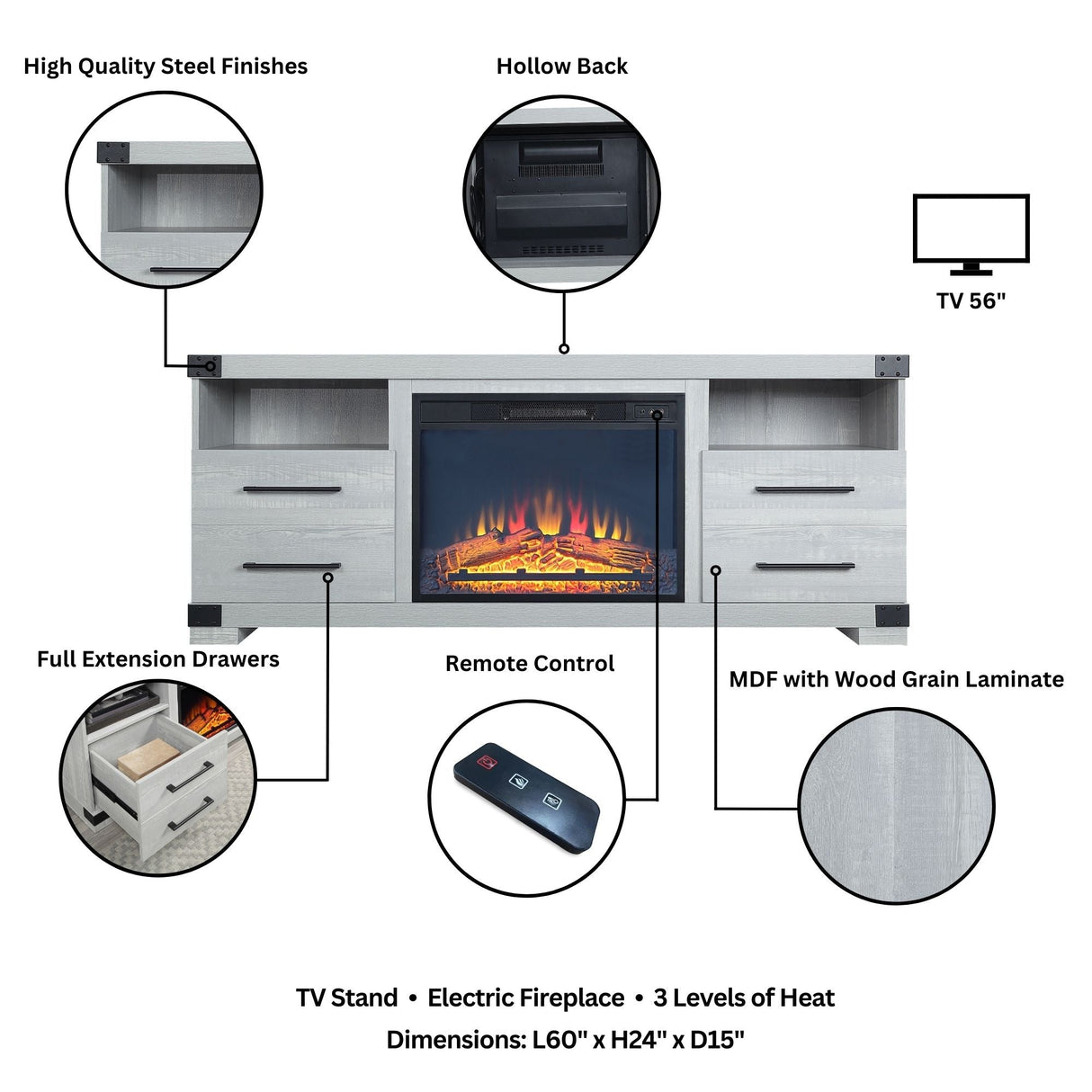 Richmond Fireplace in Grey by Manhattan Comfort at Eve Furniture