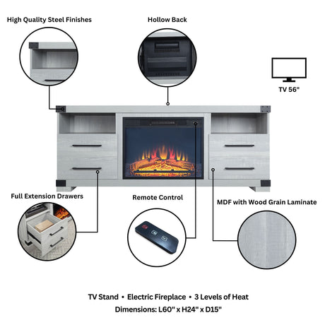 Richmond Fireplace in Grey by Manhattan Comfort at Eve Furniture
