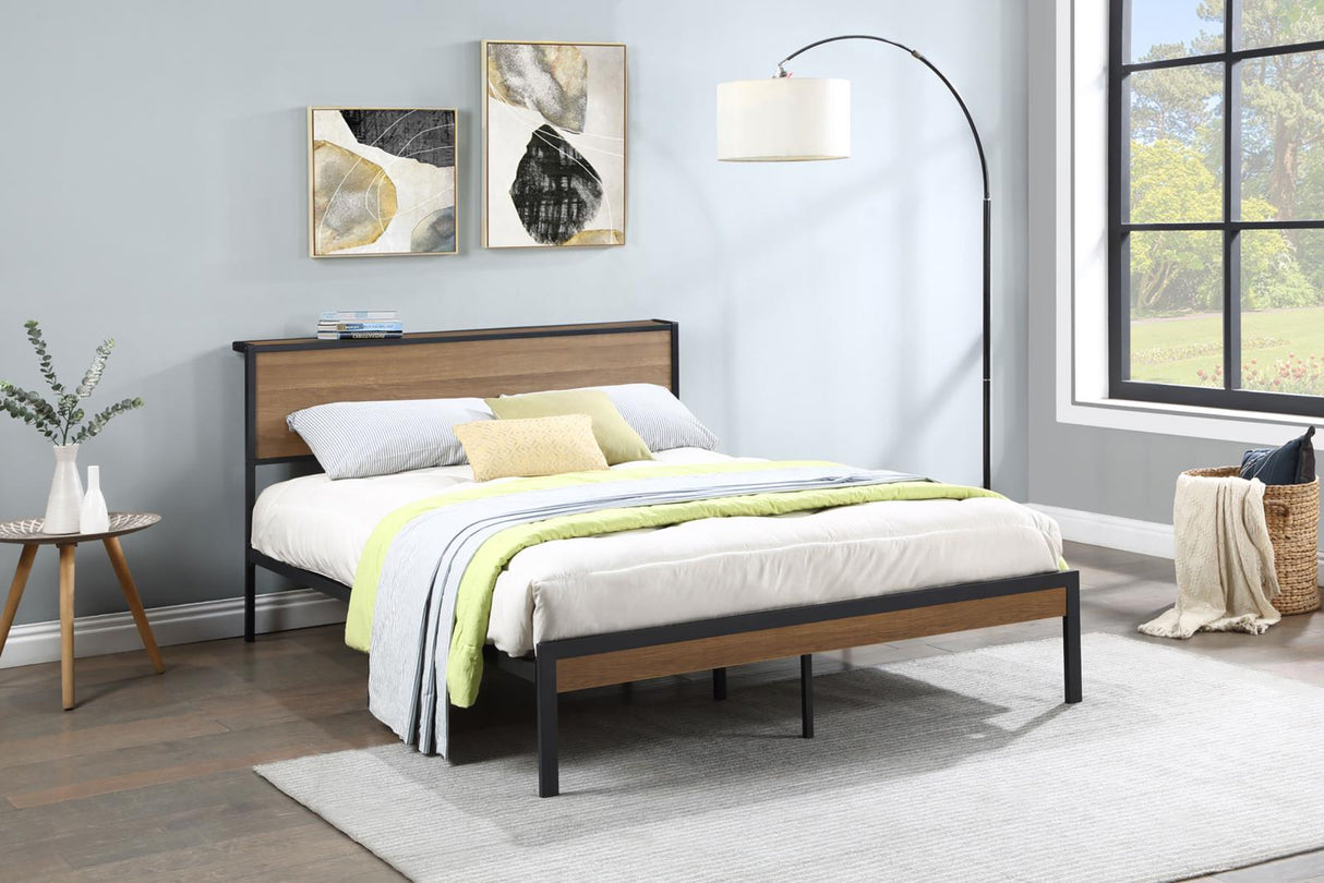 Ricky Full Platform Bed Light Oak and Black