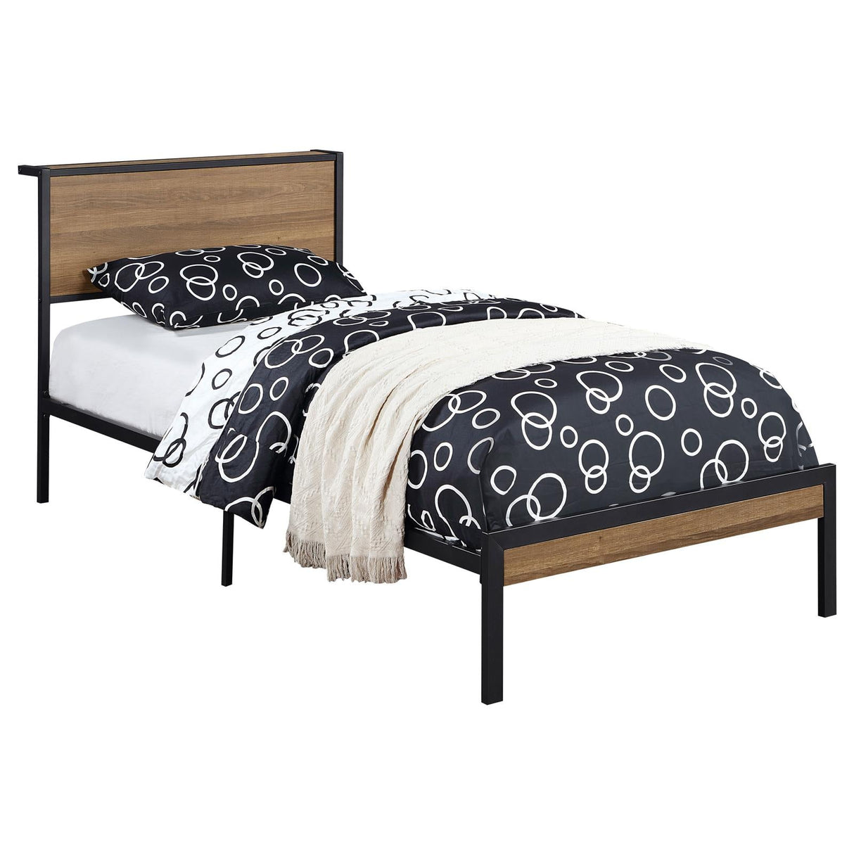 Ricky Twin Platform Bed Light Oak and Black