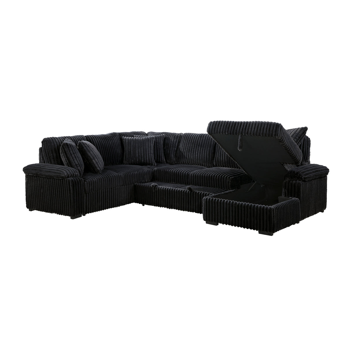 Ridge Black 3-Piece Right Side Chaise Sectional with Pull-out Bed and Hidden Storage by Homelegance at Eve Furniture