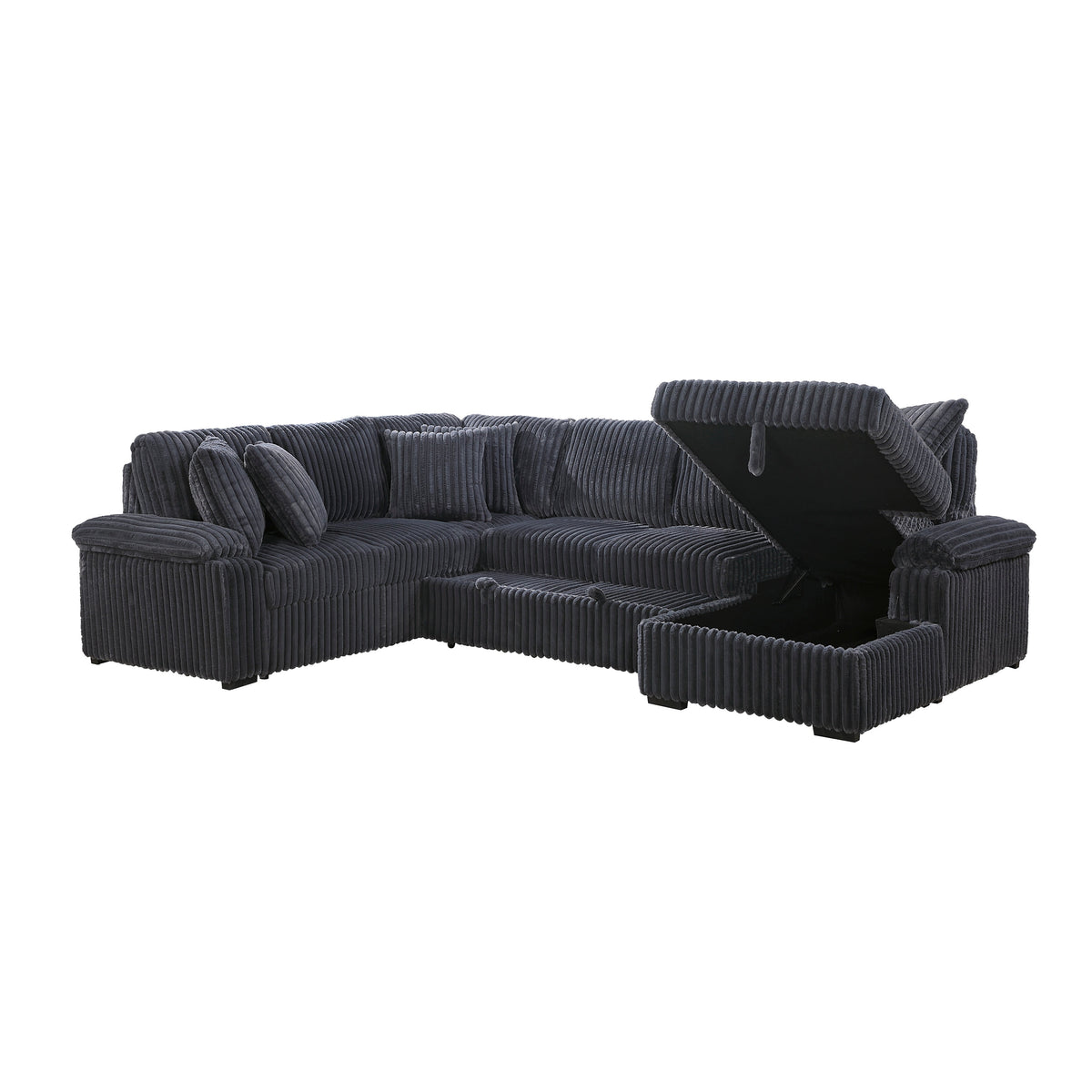 Ridge Dark Gray Corduroy 3-Piece Right Side Chaise Sectional with Pull-out Bed and Hidden Storage by Homelegance at Eve Furniture