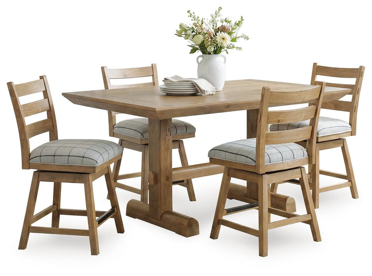 Ridgester Light Brown Counter Height Dining Table and 4 Barstools by Ashley at Eve Furniture
