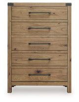 Ridgester Light Brown Five Drawer Chest by Ashley at Eve Furniture