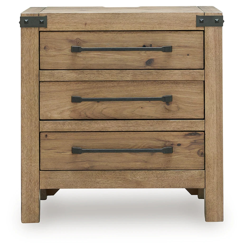 Ridgester Light Brown Three Drawer Nightstand by Ashley at Eve Furniture