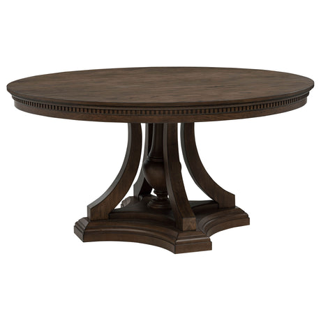Ridgewell Dark Oak Round Pedestal Dining Table by Coaster at Eve Furniture