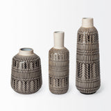 Riker III Large Dark Gray Cream Ceramic Vase by Mercana at Eve Furniture