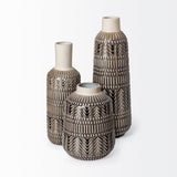Riker III Large Dark Gray Cream Ceramic Vase by Mercana at Eve Furniture