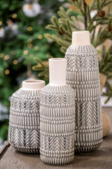 Riker III Large Dark Gray Cream Ceramic Vase by Mercana at Eve Furniture