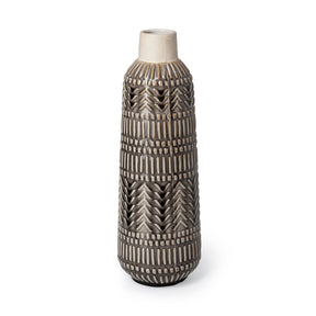 Riker III Large Dark Gray Cream Ceramic Vase by Mercana at Eve Furniture