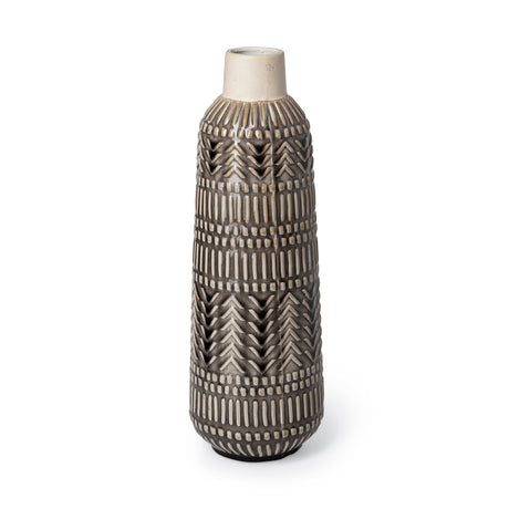 Riker III Large Dark Gray Cream Ceramic Vase by Mercana at Eve Furniture