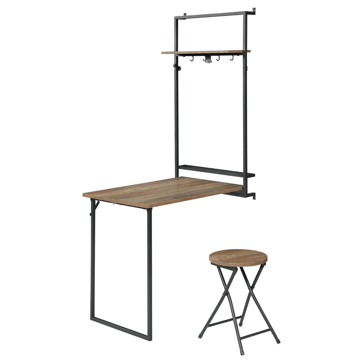 Riley Rustic Oak/Sandy Black Foldable Wall Desk with Stool