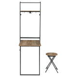 Riley Rustic Oak/Sandy Black Foldable Wall Desk with Stool