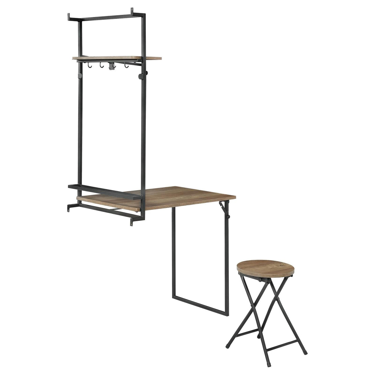 Riley Rustic Oak/Sandy Black Foldable Wall Desk with Stool