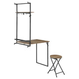 Riley Rustic Oak/Sandy Black Foldable Wall Desk with Stool