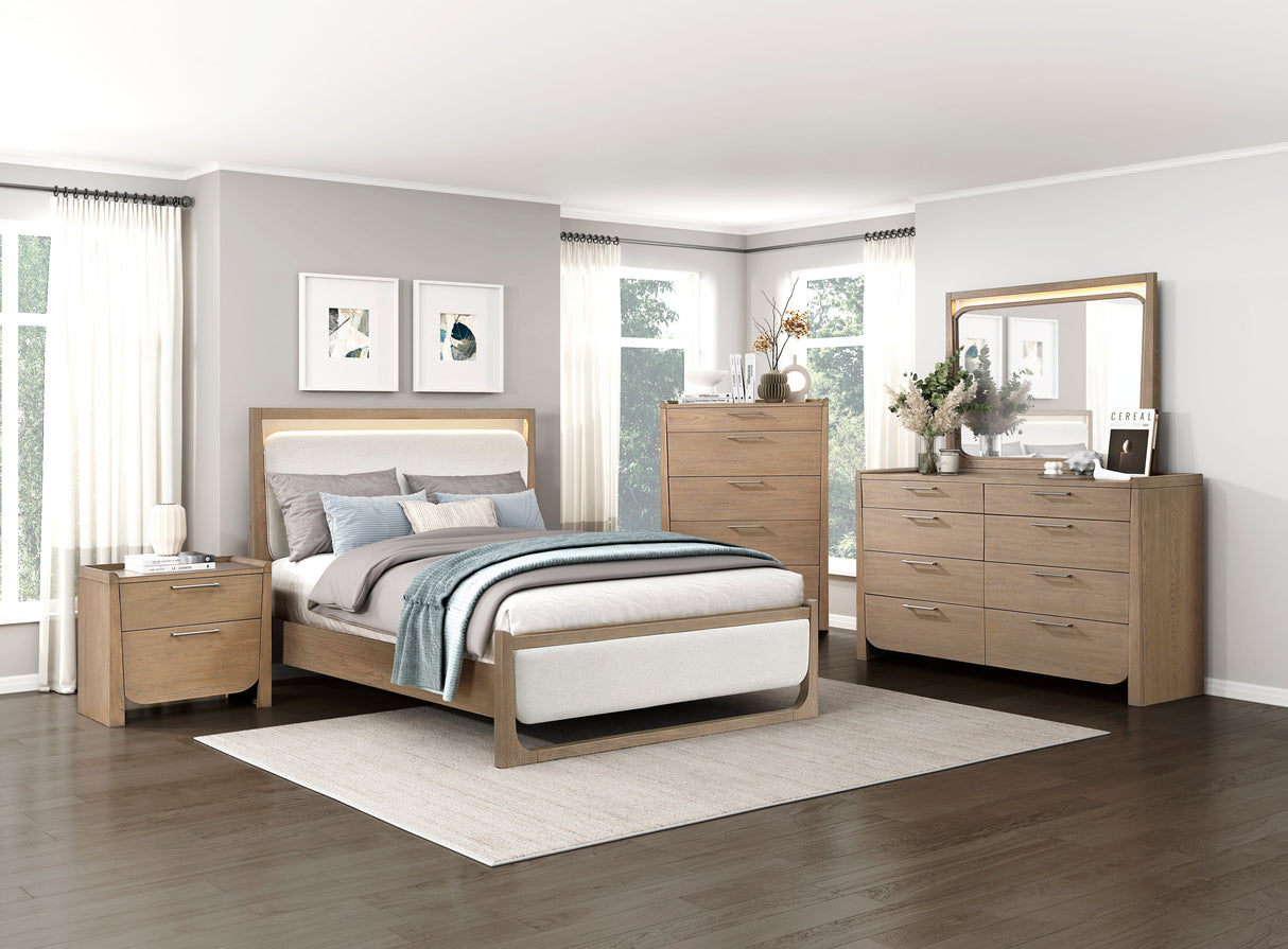 Riley Light Brown California King Upholstered Bed by Homelegance at Eve Furniture