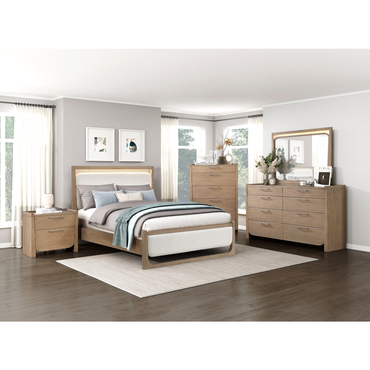 Riley Light Brown Upholstered Bedroom Set by Homelegance at Eve Furniture