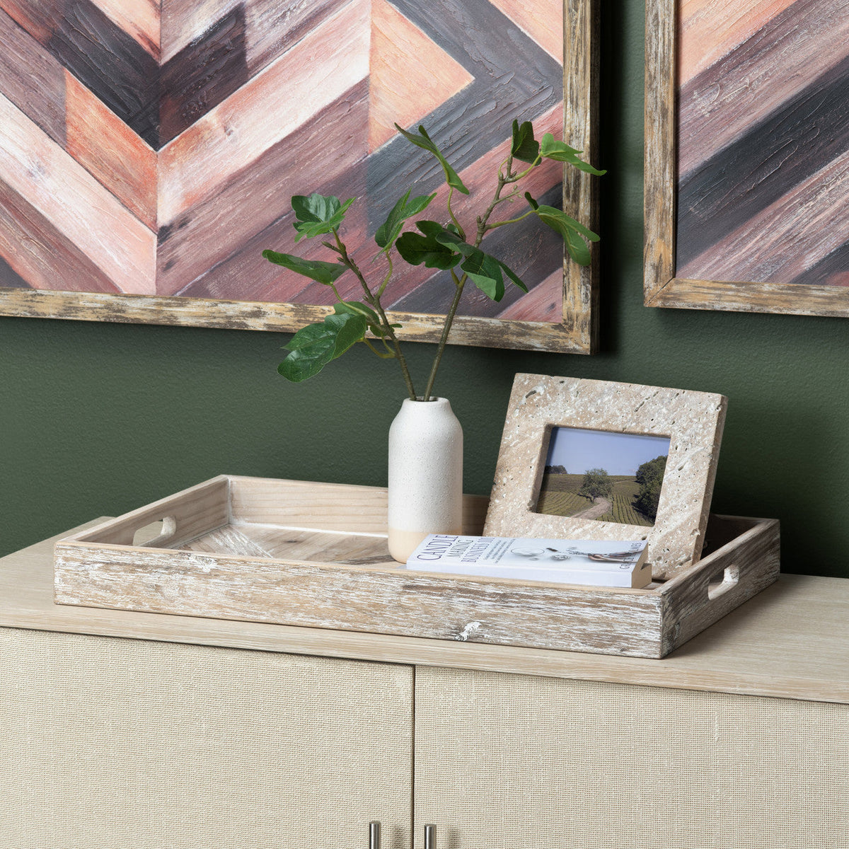 Riley Natural Rectangular Tray With Aztec Design by Crestview at Eve Furniture