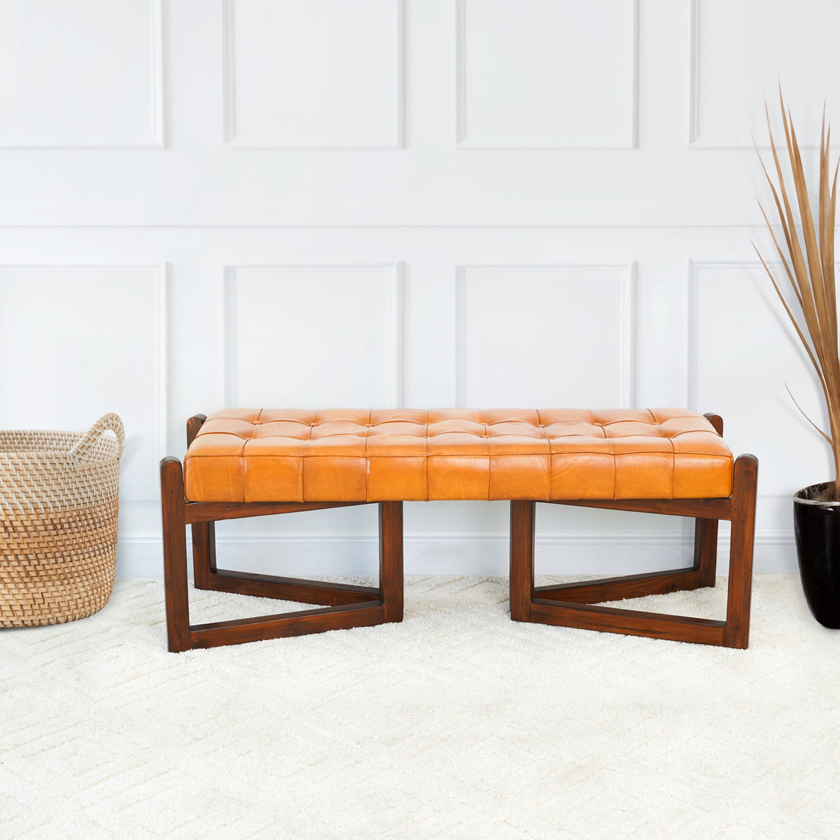 Riley Tan Genuine Leather Bench by Ashcroft Furniture at Eve Furniture