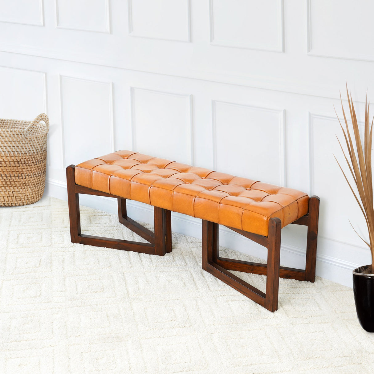 Riley Tan Genuine Leather Bench by Ashcroft Furniture at Eve Furniture