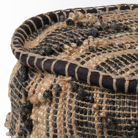 Riley Tan Jute Popcorn Stich Cylindrical Pouf by Mercana at Eve Furniture