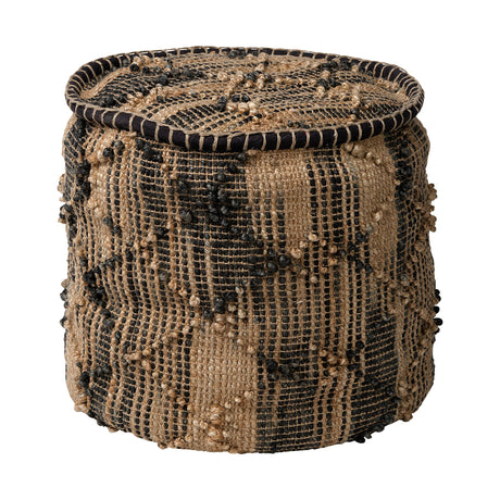 Riley Tan Jute Popcorn Stich Cylindrical Pouf by Mercana at Eve Furniture