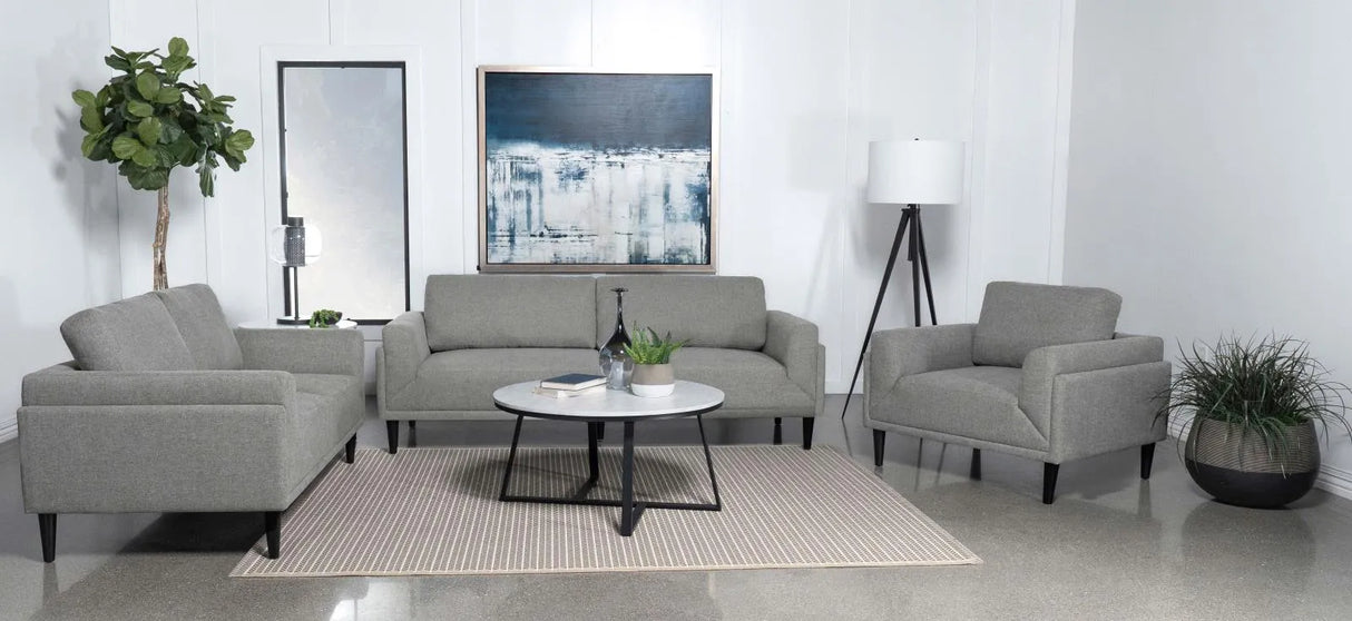 Rilynn Gray Upholstered Track Arms Living Room Set by Coaster at Eve Furniture