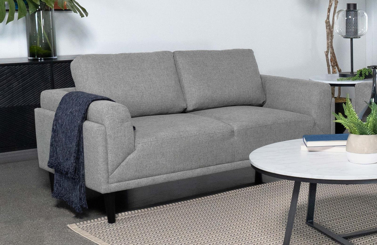 Rilynn Gray Upholstered Track Arms Loveseat by Coaster at Eve Furniture