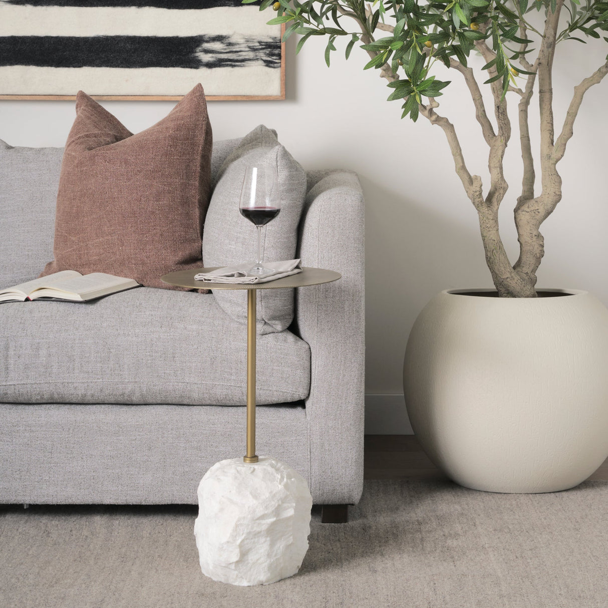 Rini Gold Metal and White Marble Accent Table by Mercana at Eve Furniture