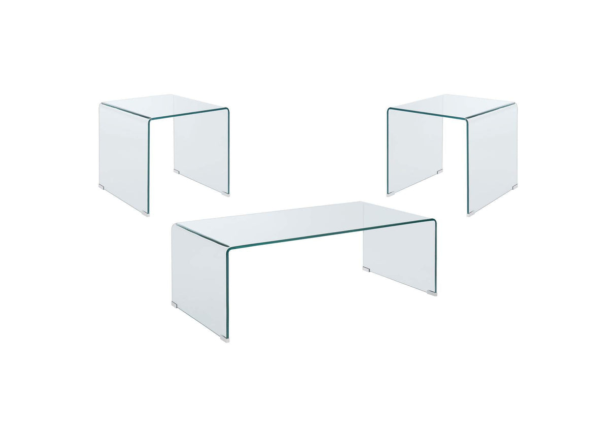Ripley Clear Glass 3-Piece Coffee and End Table Set by Coaster at Eve Furniture