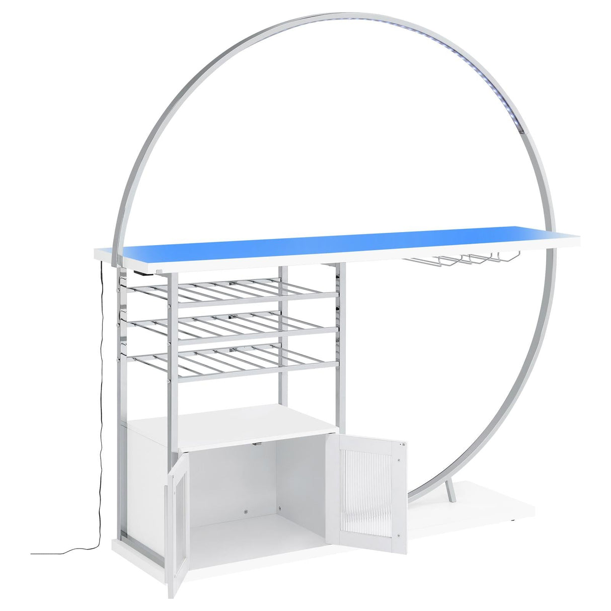 Risley 2-door Circular LED Home Bar with Wine Storage White High Gloss