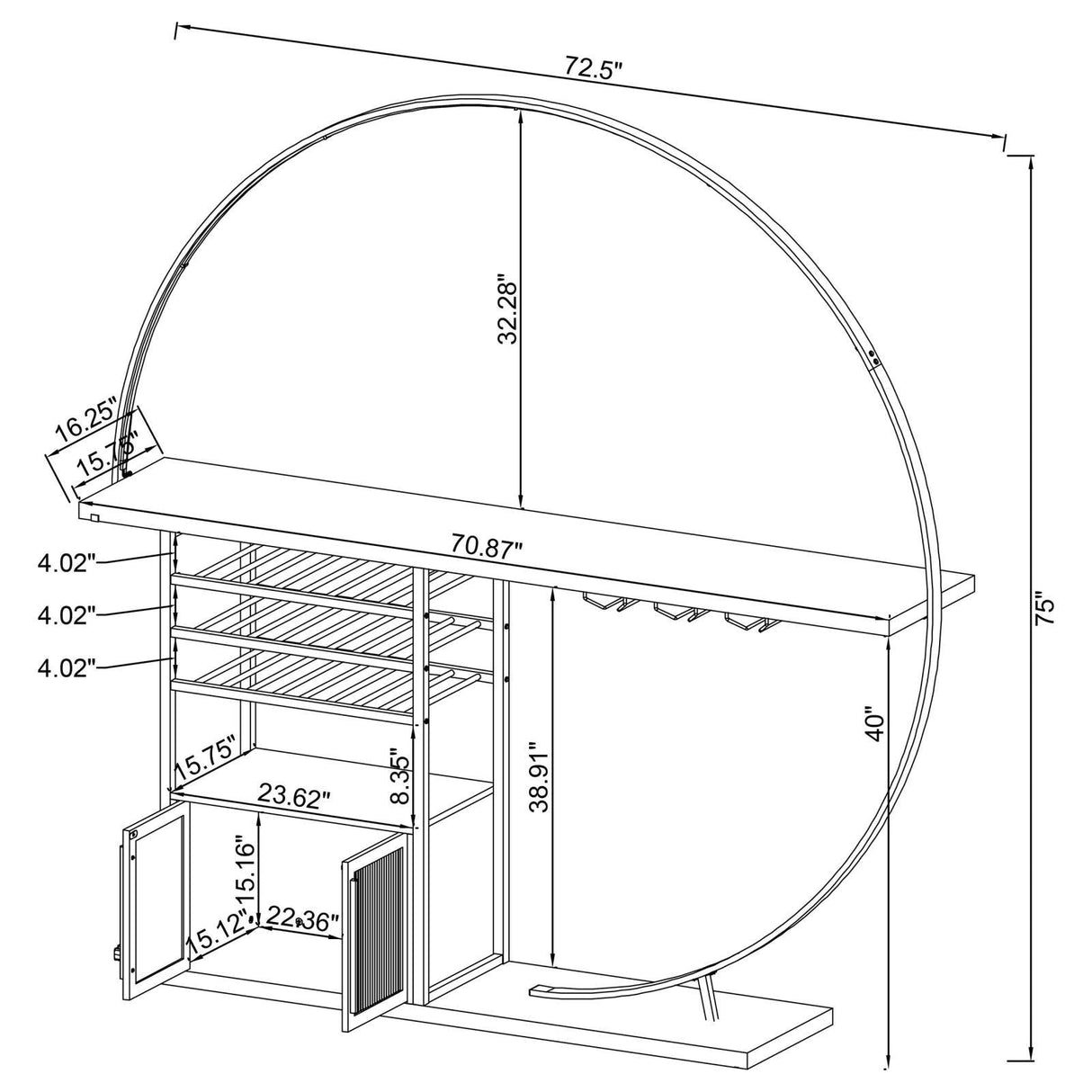 Risley Dark Charcoal 2-door Circular LED Home Bar with Wine Storage by Coaster at Eve Furniture