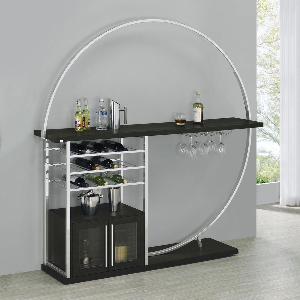 Risley Dark Charcoal 2-door Circular LED Home Bar with Wine Storage ...