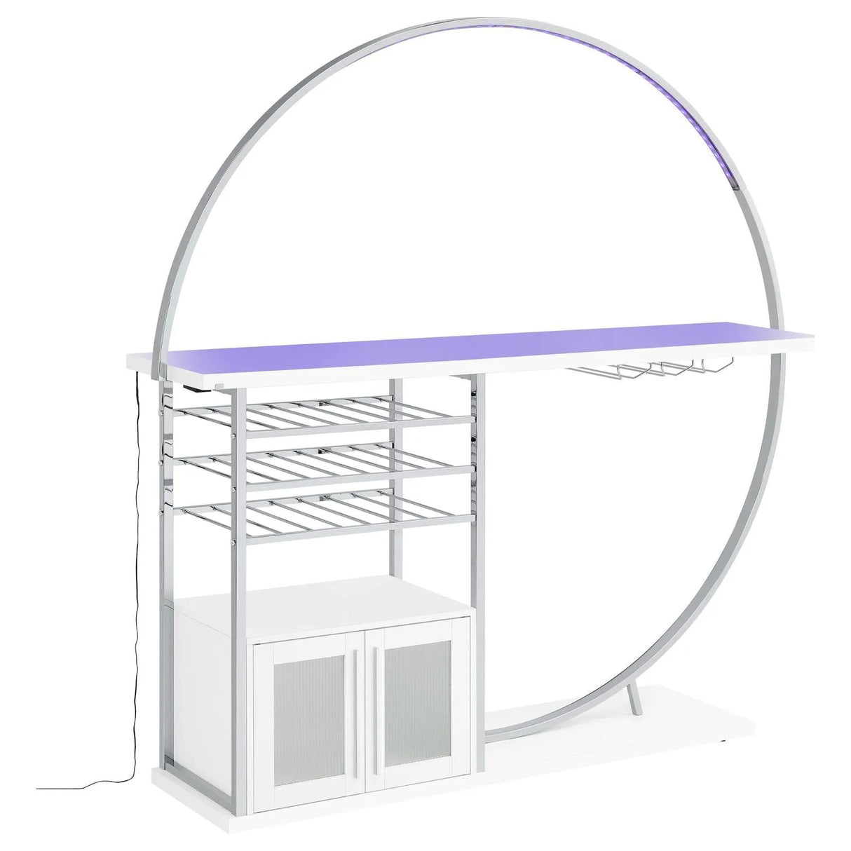 Risley White High Gloss 2-door Circular LED Home Bar with Wine Storage by Coaster at Eve Furniture